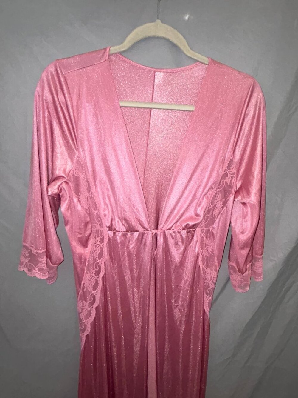Vintage 1970's Texsheen Medium Women's Tie Front Rose Pink 3/4 Sleeve Robe